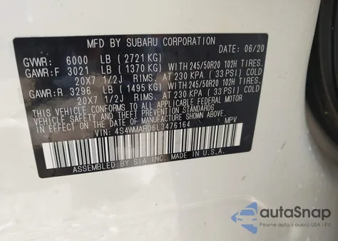 2020 Subaru Ascent Touring from USA, damaged, VIN 4S4WMARD6L3476164